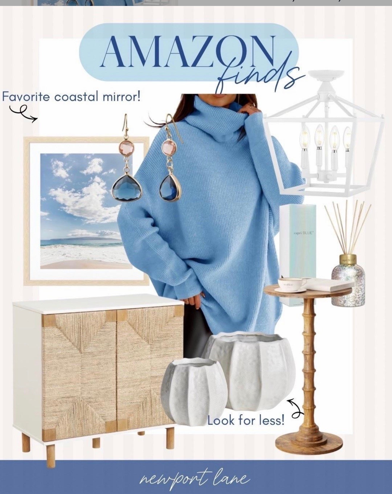 This Amazon collage of coastal furniture, clothes, and decor is full of my favorite blue, white, and natural-toned finds for effortless everyday style. From statement home pieces to wardrobe staples, these picks bring a cohesive, curated look to your space and closet.

#LTKHome #LTKSaleAlert