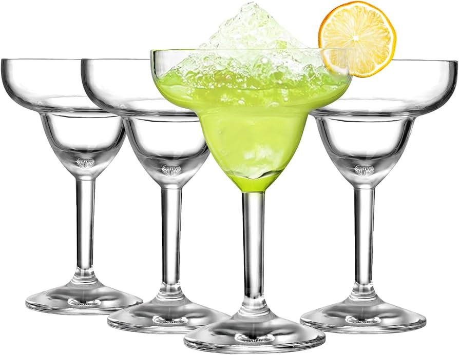 Reusable Plastic Margarita Glasses Set of 4, 9oz(250ml), Heavy Duty, 145 Grams, Unbreakable Plast... | Amazon (US)