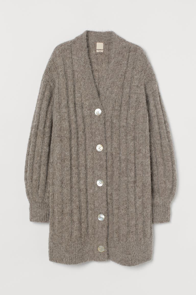 Long, rib-knit cardigan in a soft alpaca wool and wool blend. V-neck, shell buttons at front, dro... | H&M (US + CA)