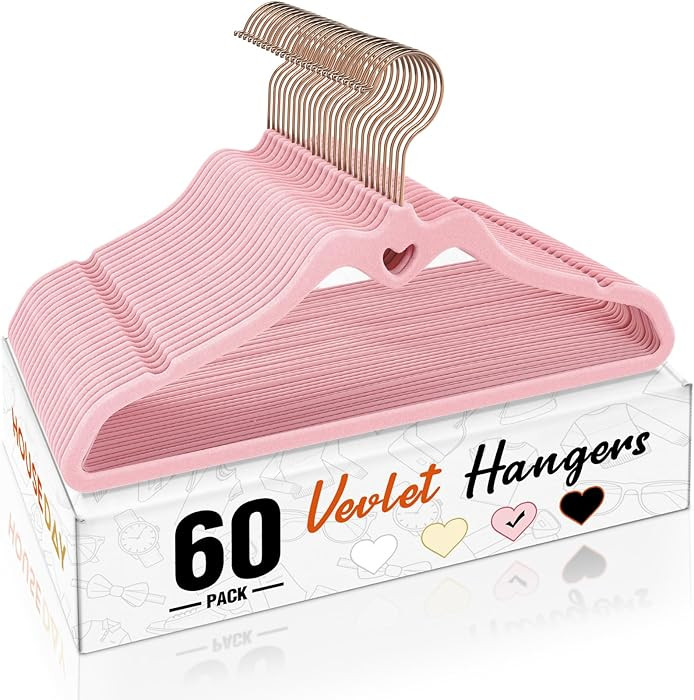 HOUSE DAY Pink Velvet Hangers 60 Pack, Non Slip Flocked Felt Hangers, Sturdy Velvet Clothes Hange... | Amazon (US)
