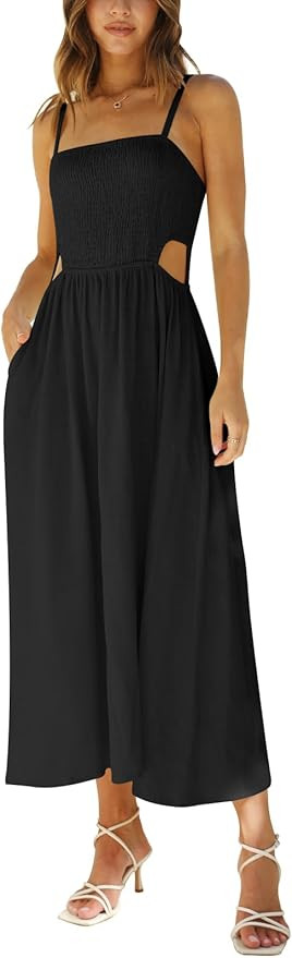 DEEP SELF Women's Summer Midi Dress Sleeveless Square Neck Smocked Cut Out Long Dress Spaghetti S... | Amazon (US)