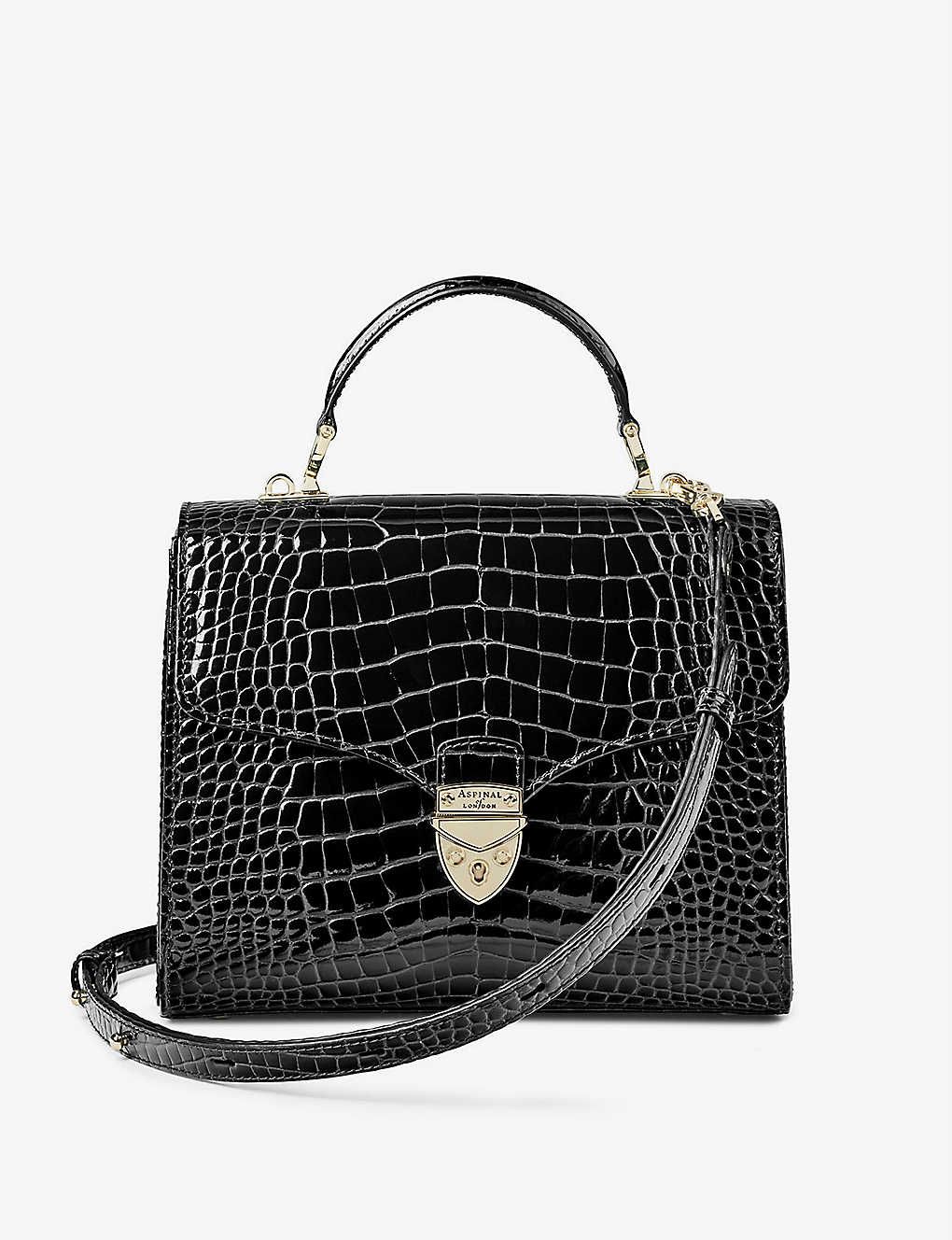 Mayfair large crocodile-embossed patent-leather top-handle bag | Selfridges