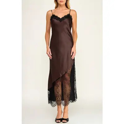 Socialite Lace Trim Satin Midi Slipdress in Magenta Pink at Nordstrom, Size Small | Nordstrom