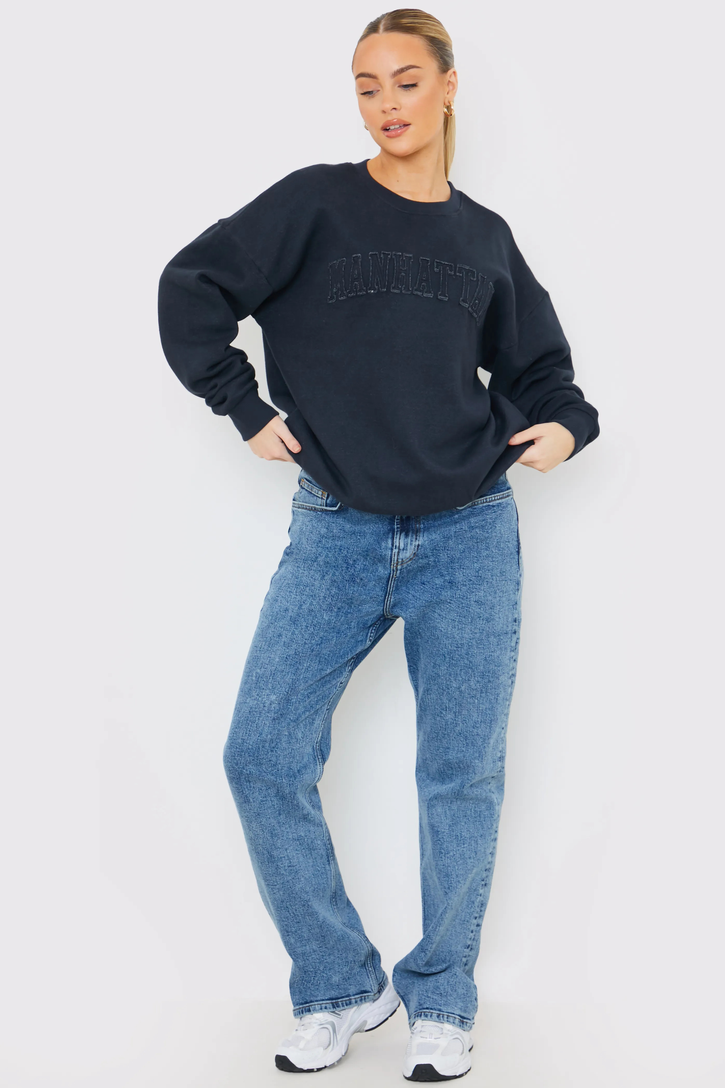 Embroidered Distressed Oversized Sweatshirt | In The Style