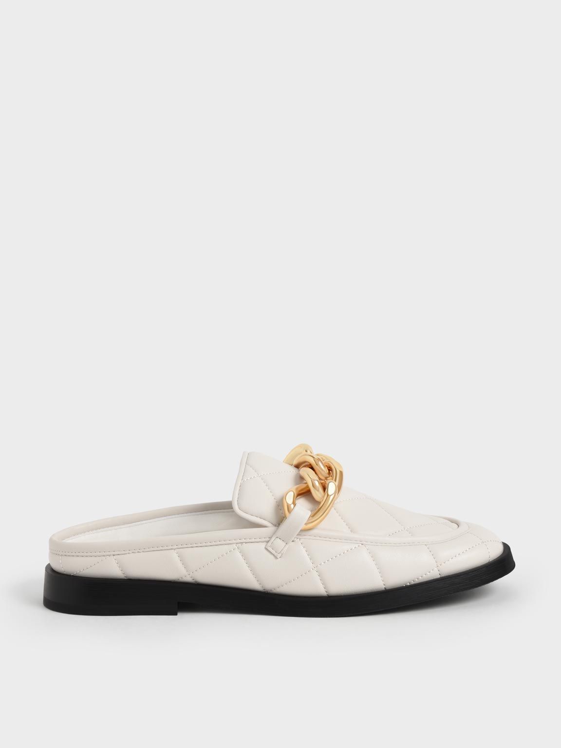 Chalk Quilted Chain Loafer Mules | CHARLES & KEITH | Charles & Keith US