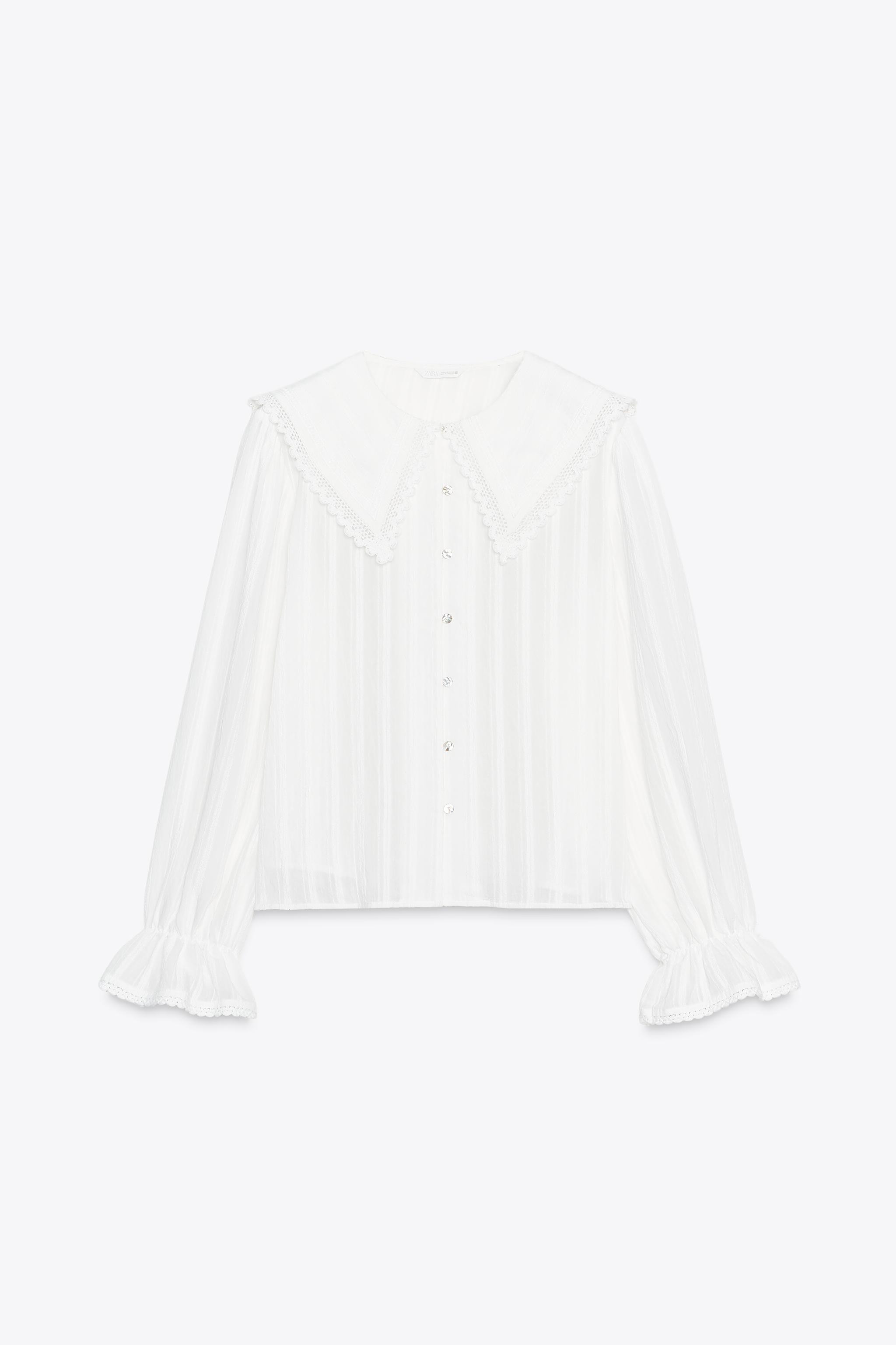 LACE TRIM PETER PAN COLLAR SHIRT | Zara US