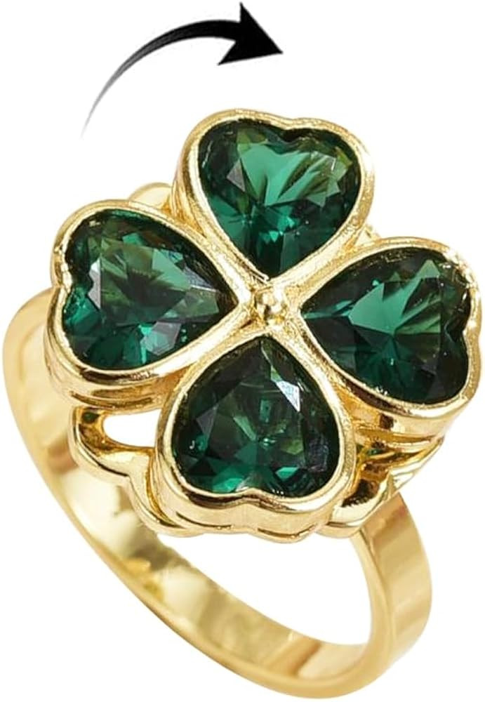Four Leaf Clover Ring for Women Gold-Tone Plated Rotating Fidget Spinner Anxiety Rings Cubic Zirc... | Amazon (US)