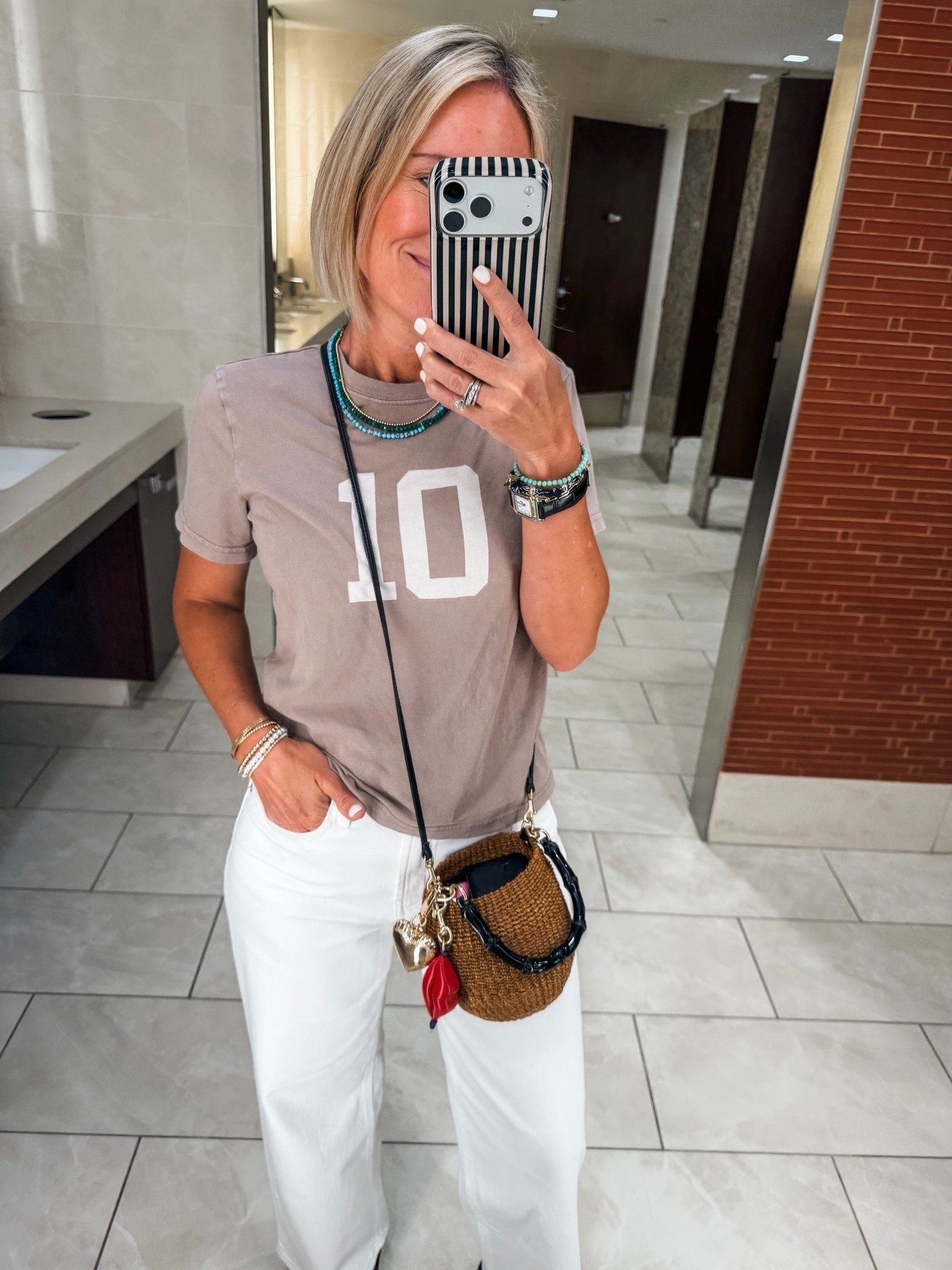 white jeans, tee and my new little basket bag with bag charms by Clare V

#LTKOver40 #LTKSaleAlert #LTKootd