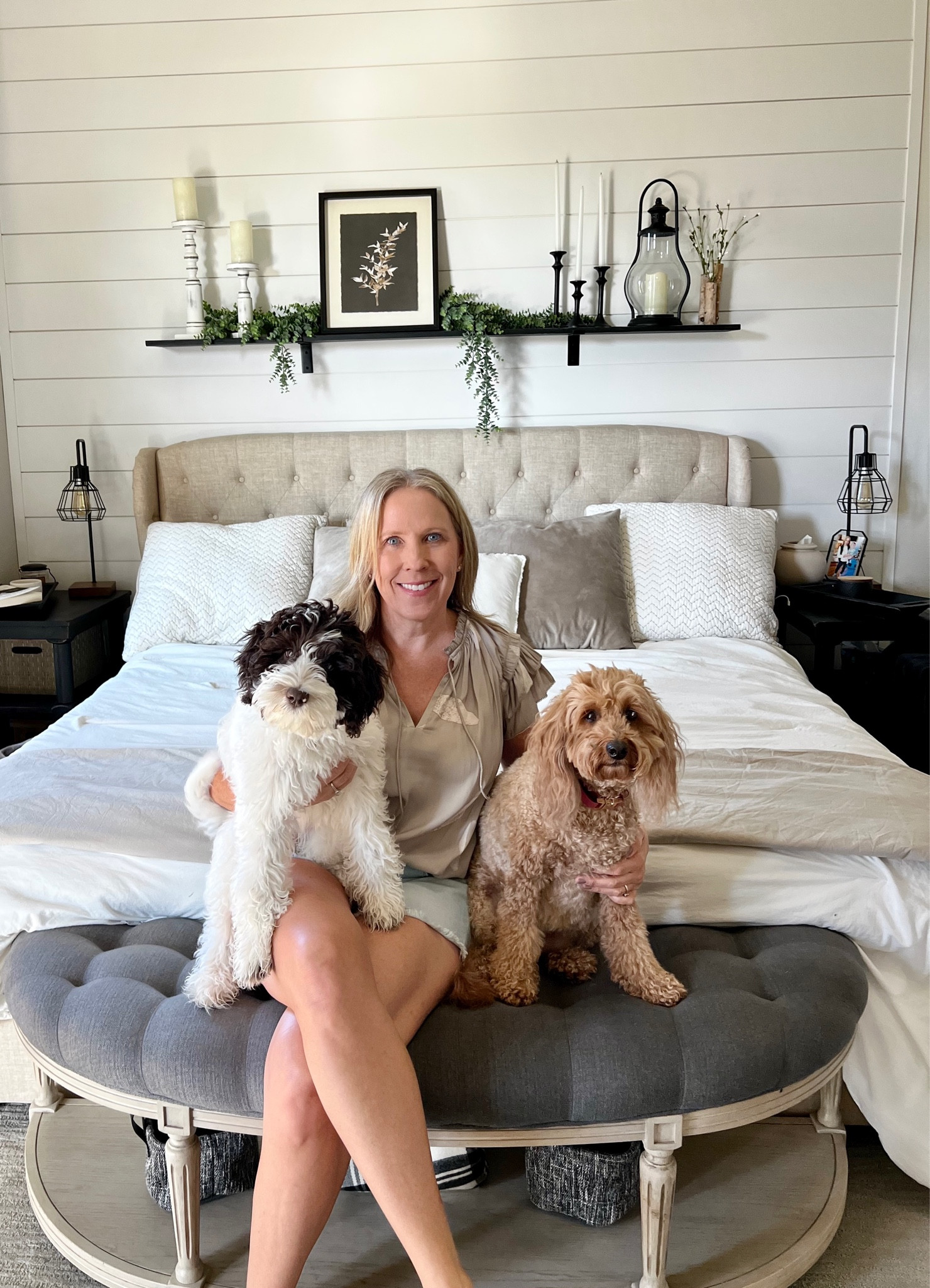 Love my new tufted upholstered bed frame and how it brings the whole room together. the headboard is adjustable. We plan on raising it another 3 inches.  Tufted bench (so fun the decorate bottom for the holidays), lamps and accessories also linked.

#LTKhome #LTKfamily #LTKfindsunder100