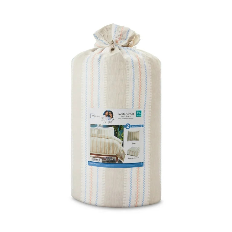 Mainstays by Becky G. & Alejandra Beige Stripe Comforter Set with Sham, Twin/Twin XL | Walmart (US)