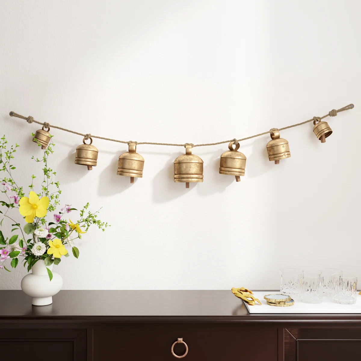 Kristen Metal Horizontal Hanging Decorative Cow Bells | Wayfair North America