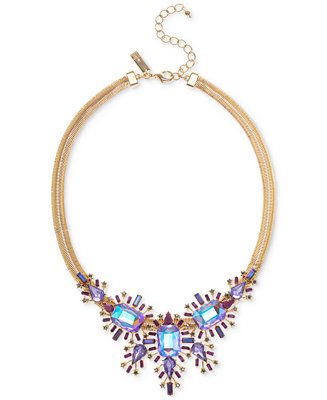Gold-Tone Purple Mixed Stone Cluster Statement Necklace, 17" + 3" extender, Created for Macy's | Macys (US)