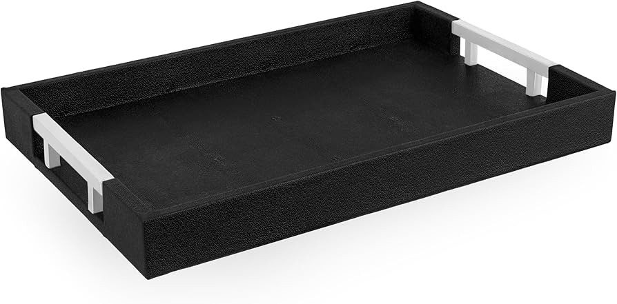 Beautiful Modern Elegant 18"x12" Black Rectangle Shagreen Decorative Tray Ottoman Coffee Table Pe... | Amazon (US)