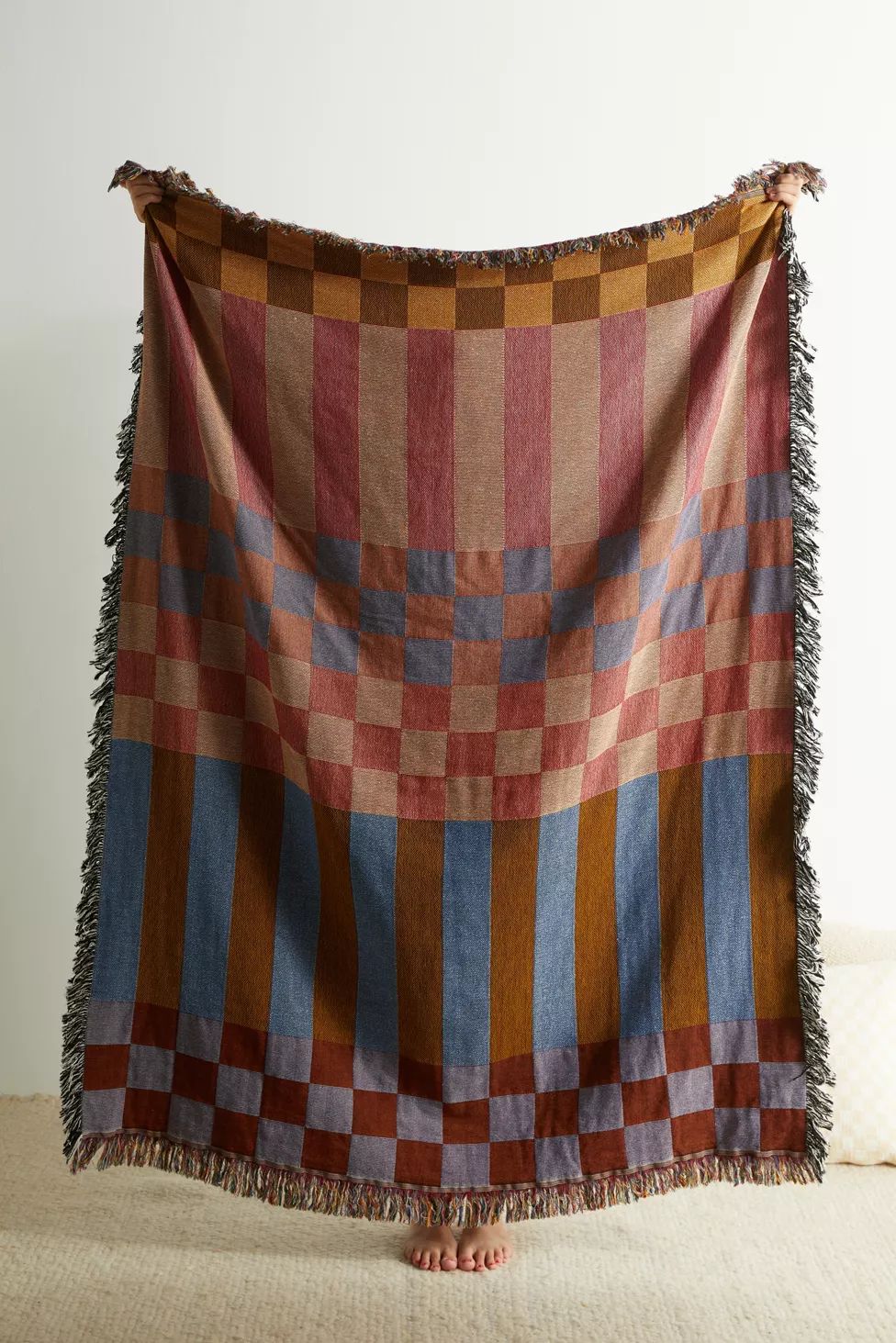 Calhoun & Co. Checkered Stripe Tapestry Throw Blanket | Urban Outfitters (US and RoW)