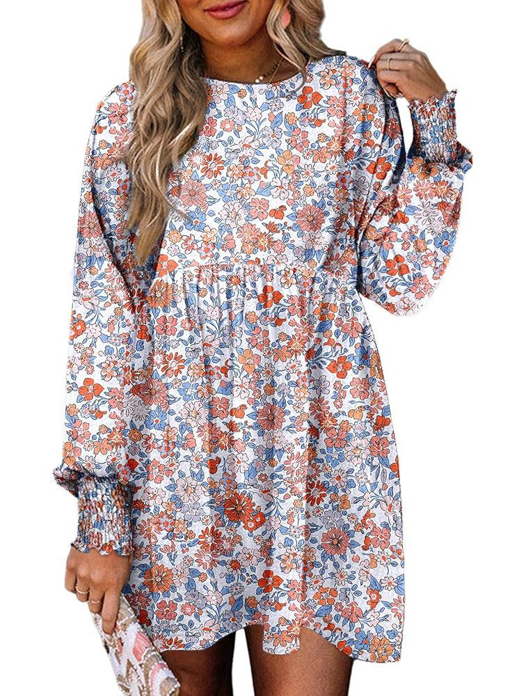Dokotoo Womens Fall Dress 2025 Long Sleeve Babydoll Mini Dress Floral Flowy Boho Dresses | Amazon (US)