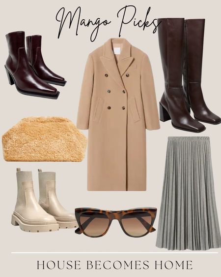 Mango picks, coat, Sherpa purse, sunglasses, booties, boots, pleated skirt, neutrals, winter fashion 

#LTKstyletip #LTKSeasonal #LTKunder100