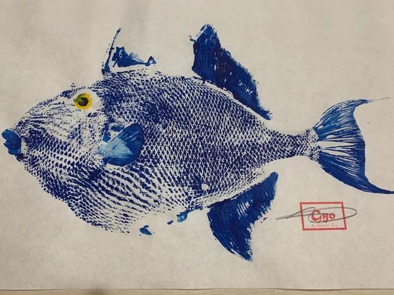 Trigger fish/gyotaku/Japanese art/bathroom decor/gifts/Beachy kitchen decor/fish prints/gift idea... | Etsy (US)