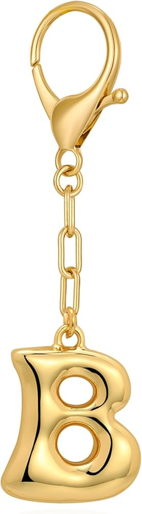 WOWORAMA Initial Letter Keychain for Women Chunky Gold Bubble Letter Bag Charm Purse Charm Person... | Amazon (US)