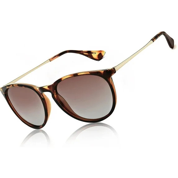 QiShi Vintage Round Sunglasses for Women Men Classic Retro Designer Style-Leopard | Walmart (US)