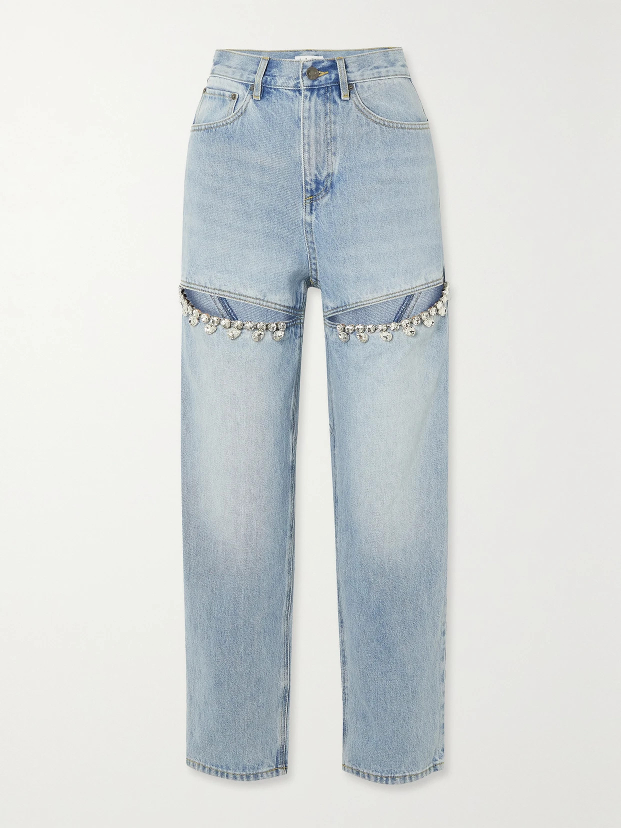 AREA - Crystal-embellished Cutout High-rise Straight-leg Jeans - Blue | NET-A-PORTER (US)