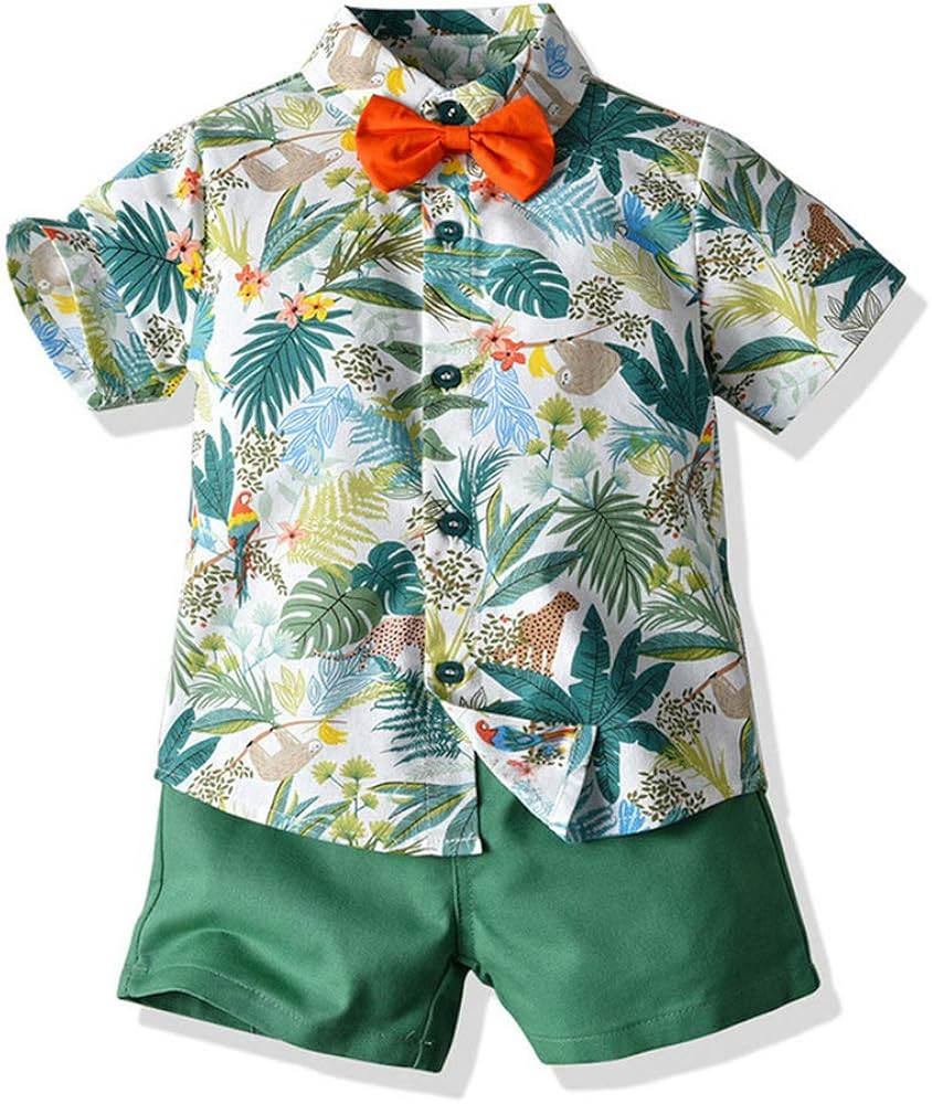 JunNeng Toddler Baby Boy Shorts Sets Hawaiian Outfit,Infant Kid Leave Floral Short Sleeve Shirt T... | Amazon (US)