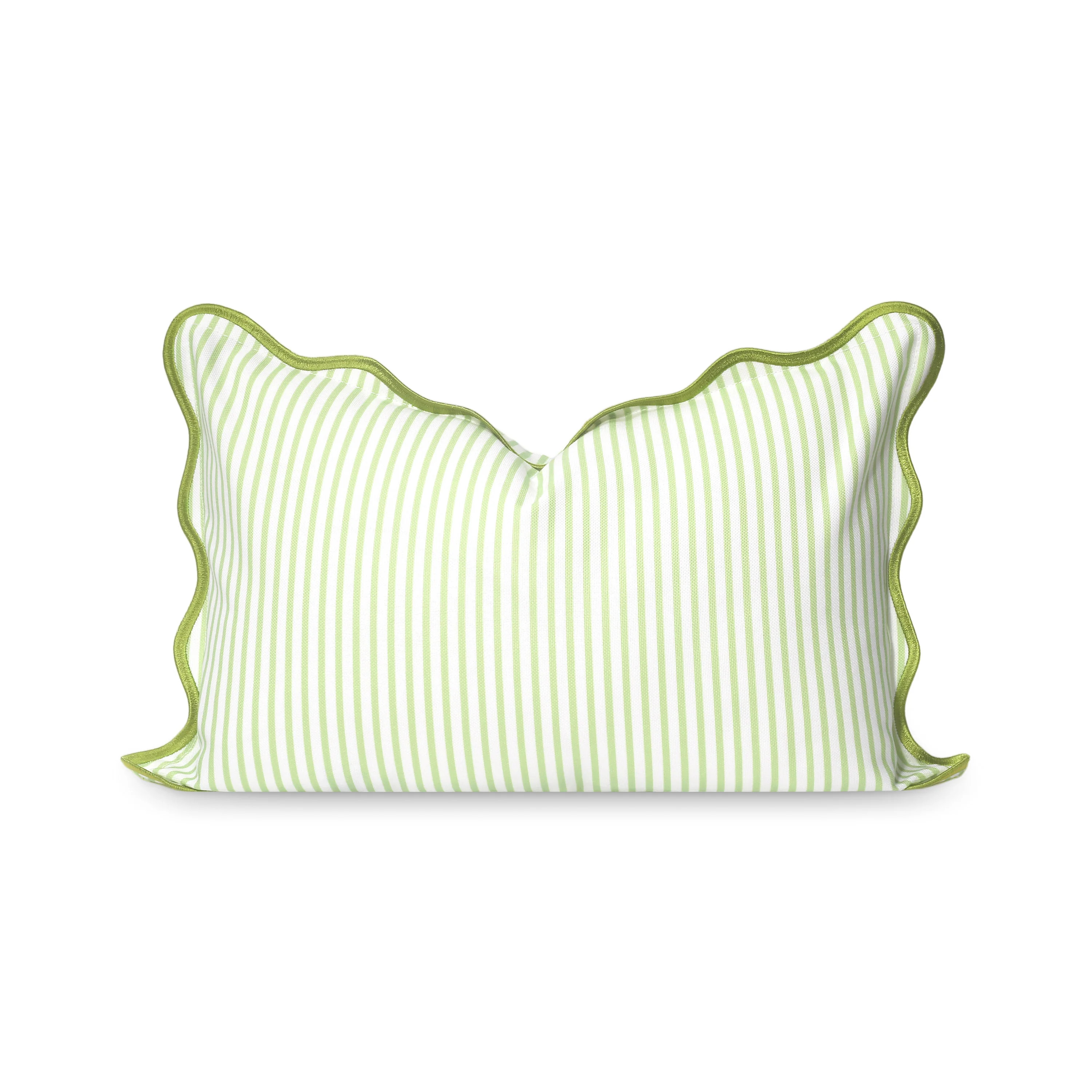 Coastal Indoor Outdoor Scalloped Lumbar Pillow Cover Only, Stripes, Green, 12 | Hofdeco
