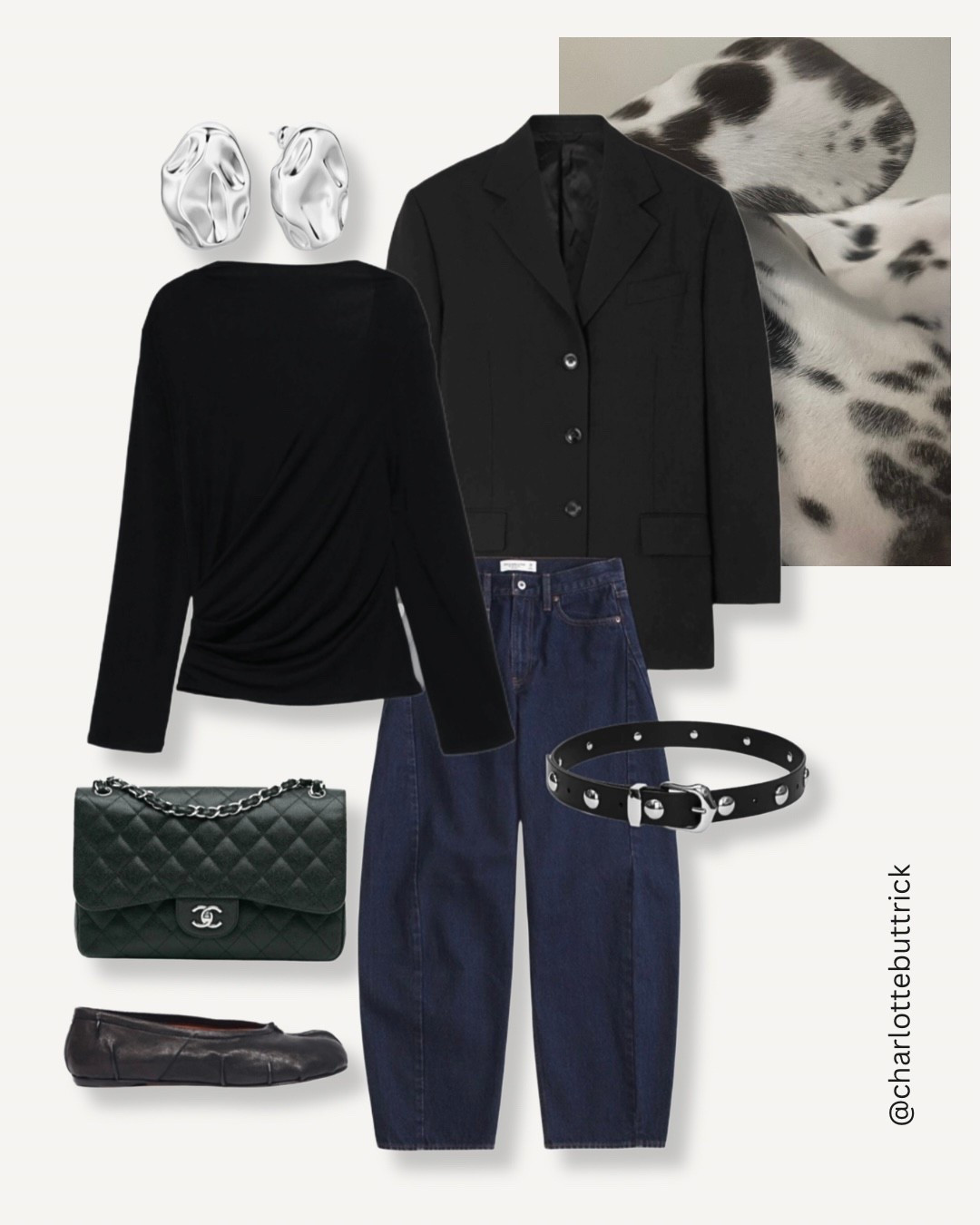 Modern minimal outfit - smart casual office desk to dinner date or drinks

Barrel leg jeans Abercrombie 
Black oversized blazer (Acne Studios bought mine preloved on Vestiare)
Tabi ballet flats
Studded belt
Draped black top perfect for Jeans and a nice top outfits

#LTKjeans #LTKdatenight #LTKuk