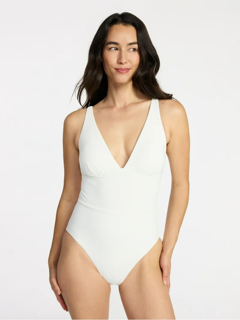 Time and Tru Women's and Women\u2019s Plus Ribbed Plunge One-Piece Swimsuit, Sizes XS-3X | Walmart (US)