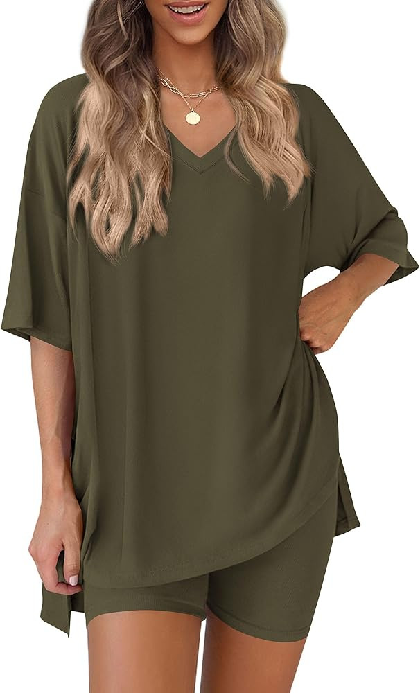 PRETTYGARDEN 2 Piece Sets for Women Summer 2026 Lounge Short Set Spring Matching Biker Shorts V N... | Amazon (US)