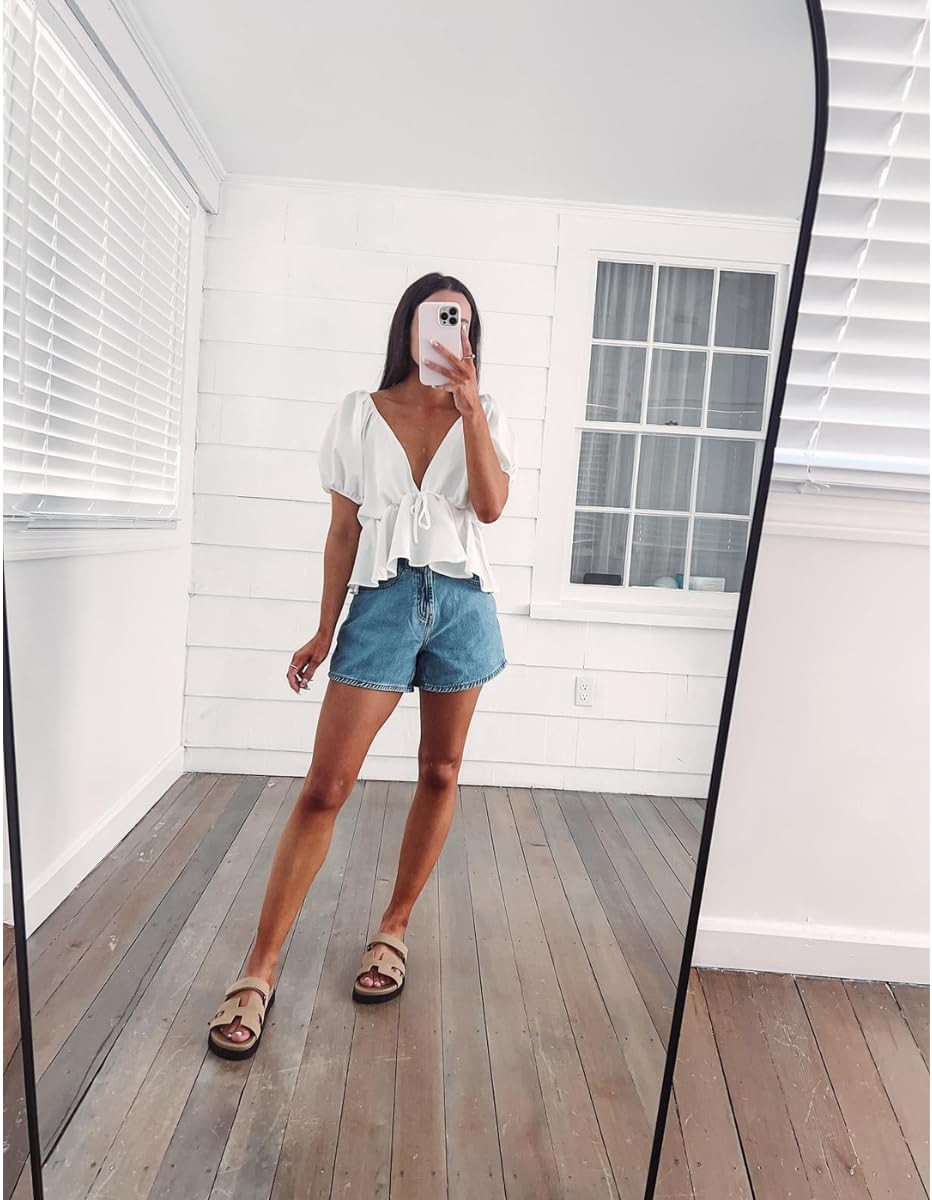 top wearing XS, jeans wearing 24, sandals true to size! Denim shorts/sandals/casual summer outfit 
 

 

#LTKSeasonal #LTKPetite #LTKFindsUnder50
