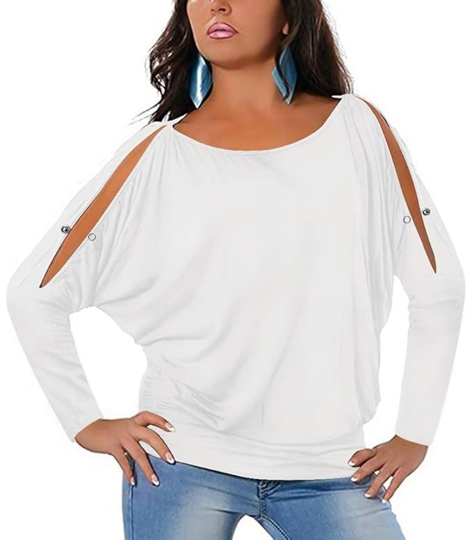 Jescakoo Long Sleeve Batwing T Shirts for Women Boat Neck Cold Shoulder Tops | Amazon (US)