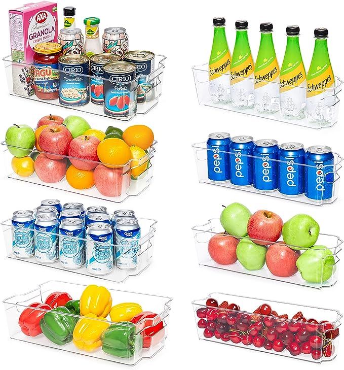 Refrigerator Organizer Bins, Vtopmart 4 Large and 4 Narrow Clear Plastic Fridge Organizers for Fr... | Amazon (US)