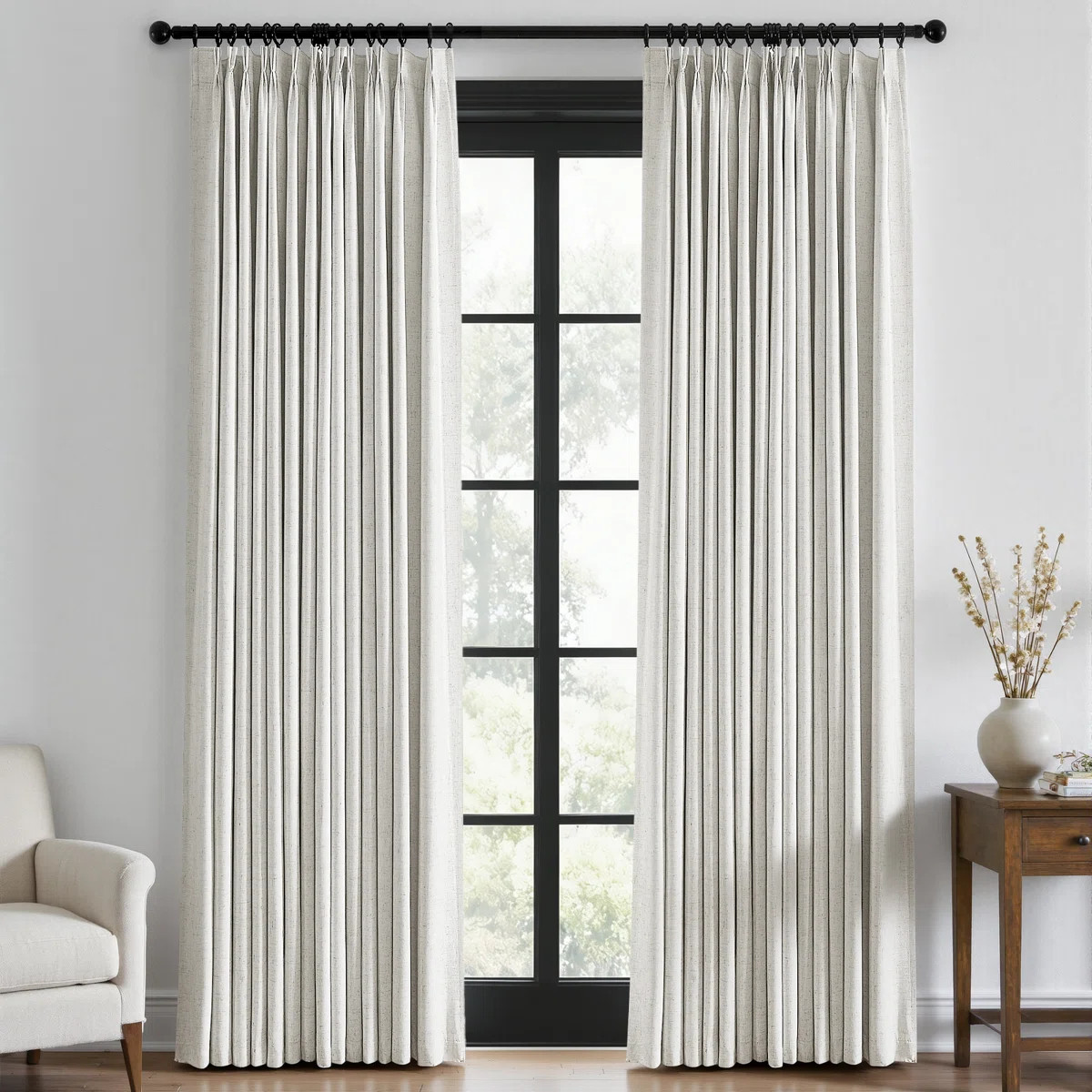 100%Full Blackout Linen Curtains,Pinch Pleated Curtains,Lined Drapes Set of 2(With Hooks and Ring... | Wayfair North America