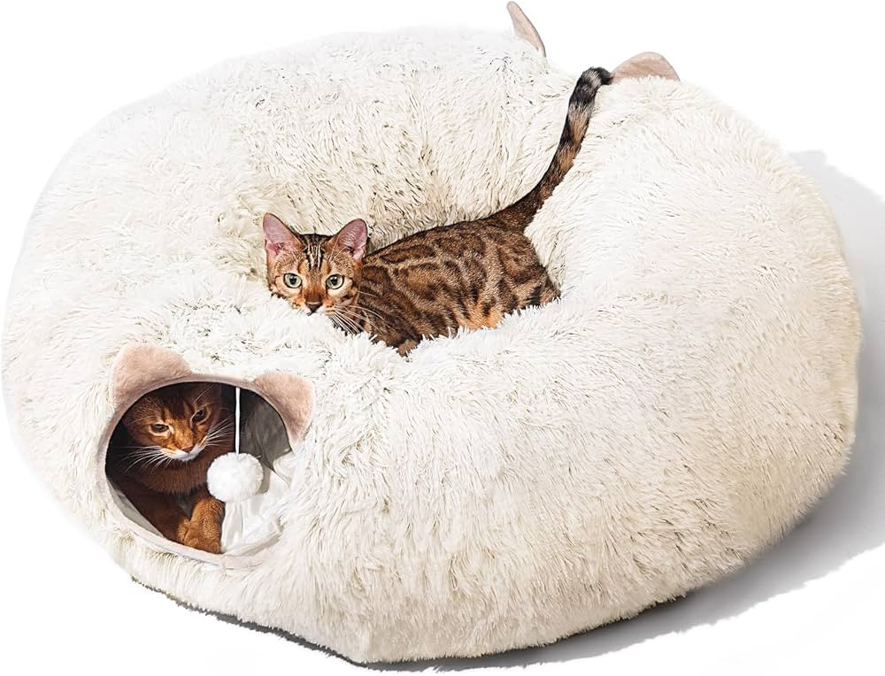 Cat Tunnel with Cat Bed for Indoor Cats, Soft Plush Peekaboo Cat Cave Donut Tunnel, Multifunction... | Amazon (US)
