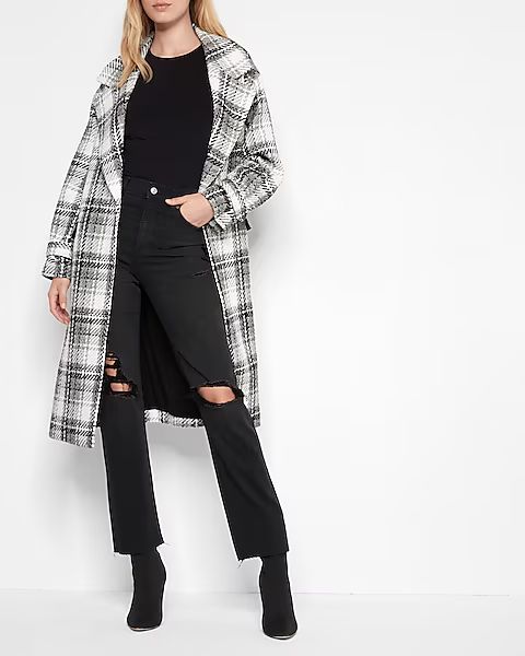 Plaid Belted Wrap Front Coat | Express
