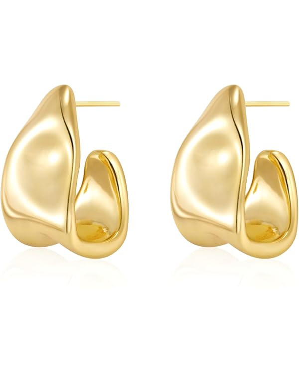 Chunky Gold Stud Earrings - 14k Gold Plated, Hypoallergenic Statement Earrings for Women - Trendy... | Amazon (US)