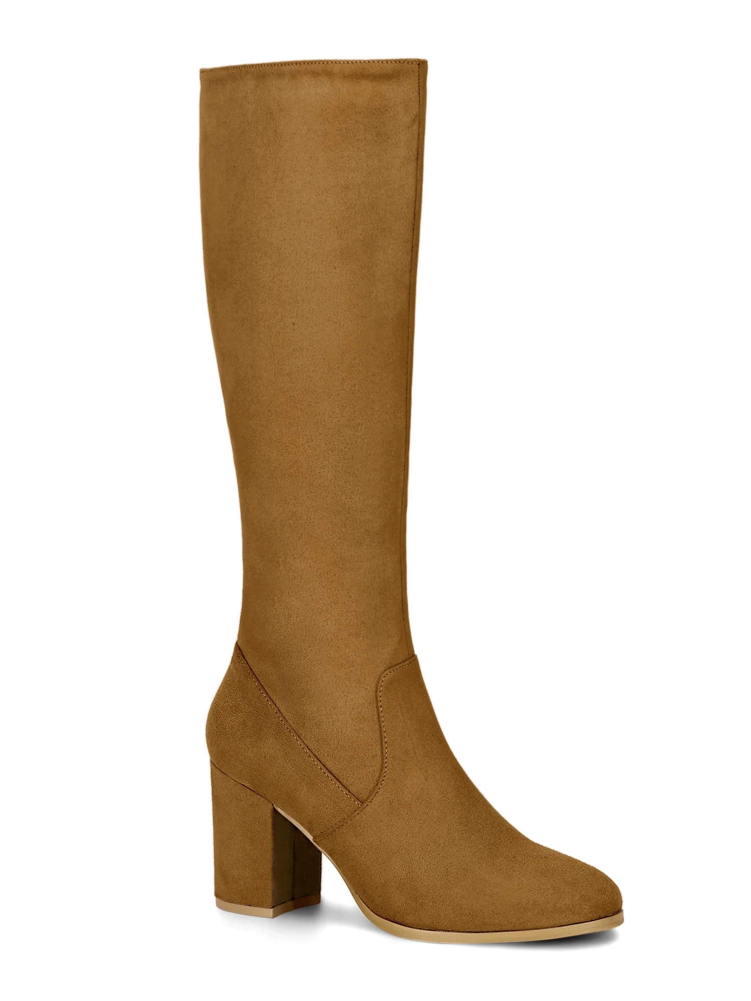 BLISSFUL STEP Women's Knee High Boots Side Zipper Faux Suede Block Chunky Heels Brown 7 | Walmart (US)