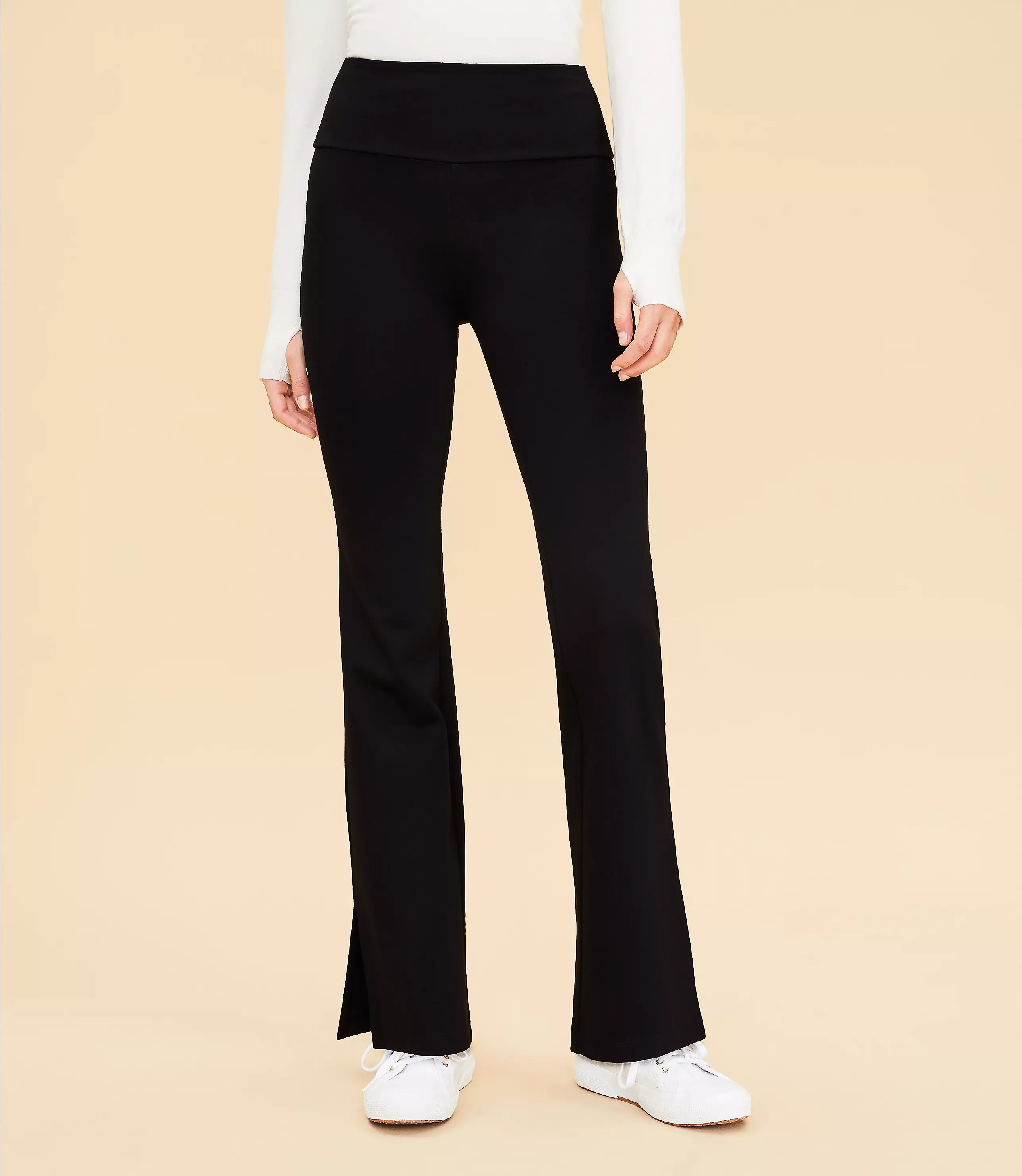 Lou & Grey Side Slit V-Waist Sporty Ponte Flare Pants | LOFT