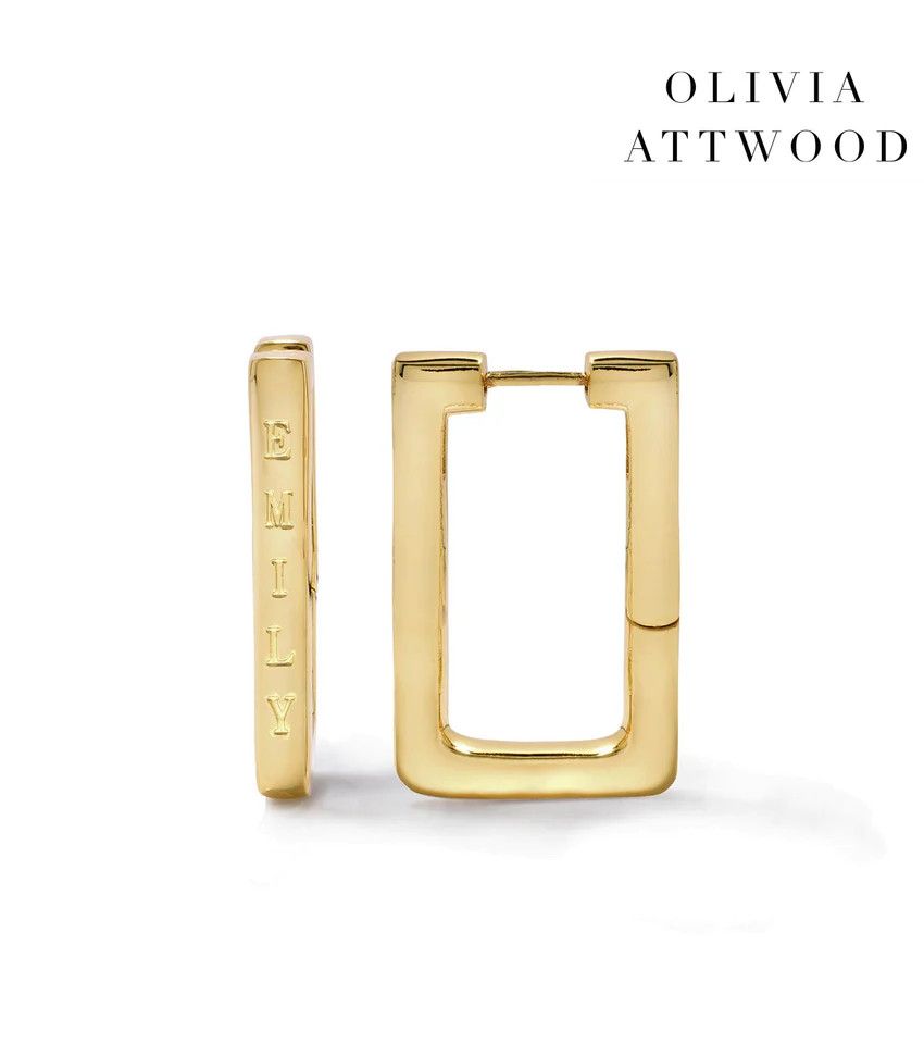 Custom Stamped Name Square Hoop Earrings (Gold) | Abbott Lyon