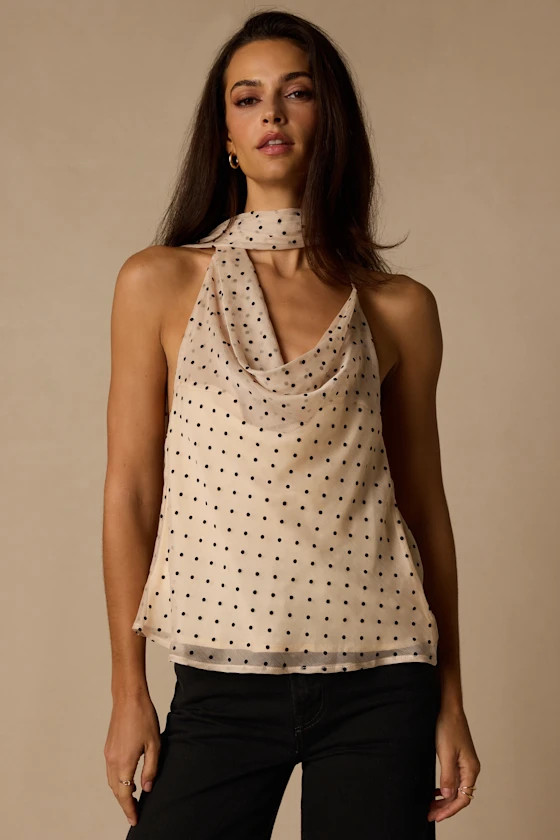 Lotus Cream Polka Dot Backless Sash Top | Lulus