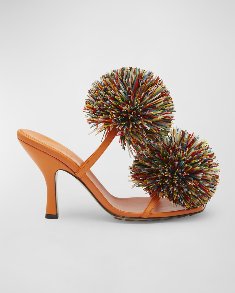 Bottega Veneta Adam Leather Two-Band Pom Sandals | Neiman Marcus