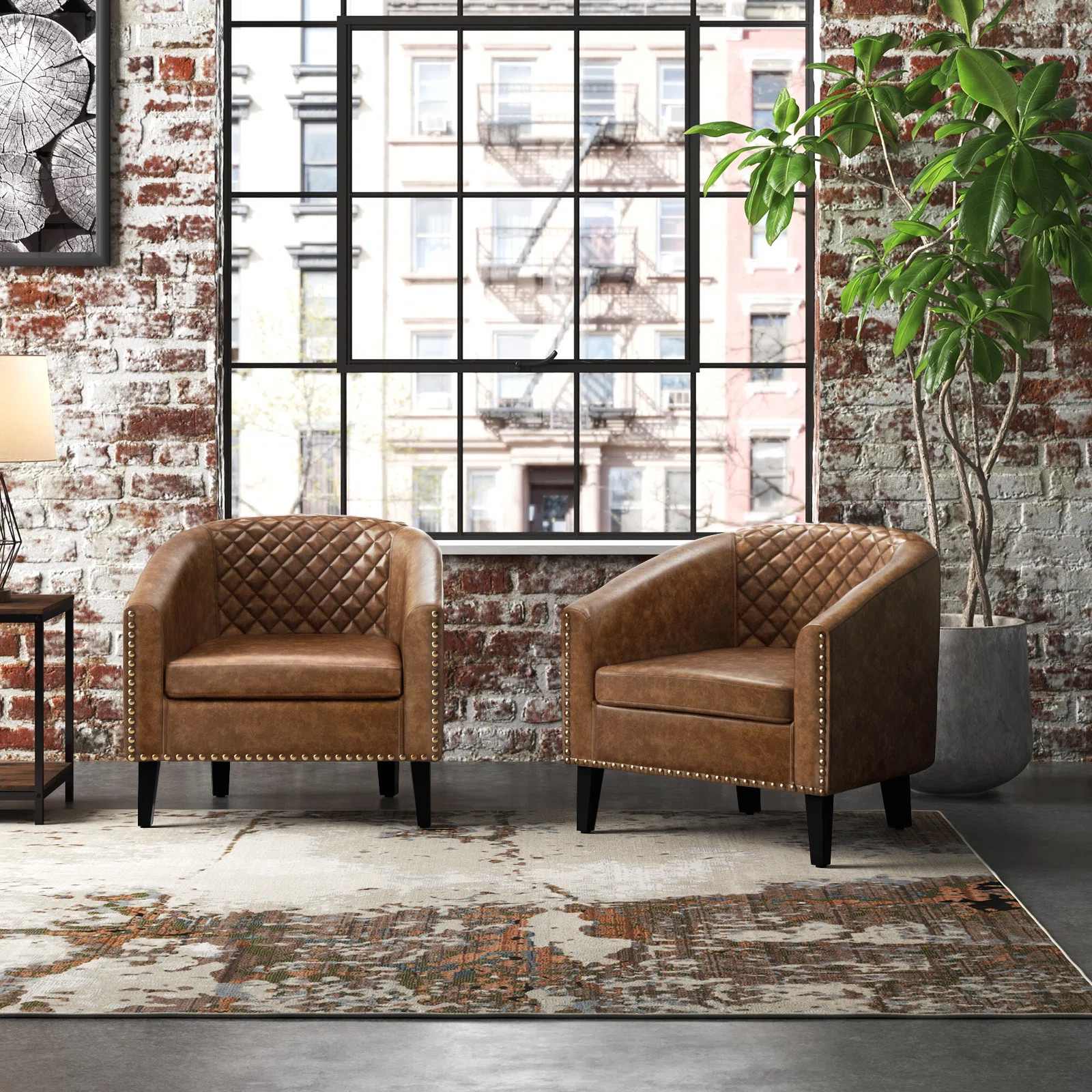 Boney 2- Piece 29" Wide Tufted Faux Leather Barrel Club Chair | Wayfair North America