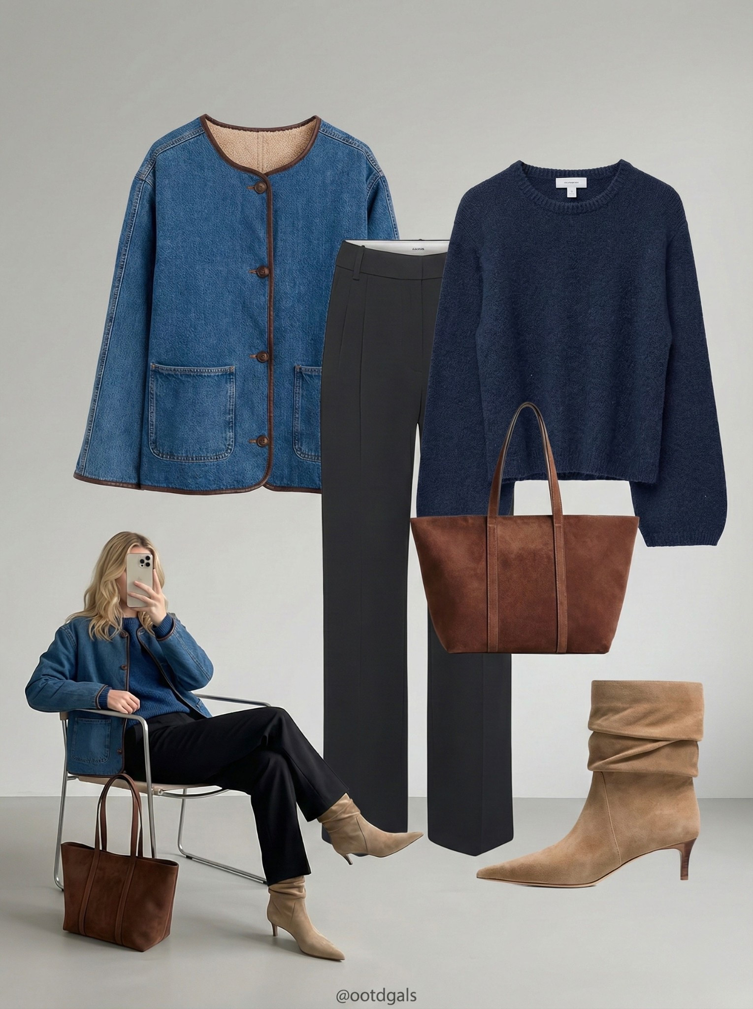💙 Denim & Navy Layers 💙

A soft denim jacket brings relaxed texture to this clean, everyday look, layered over a deep navy knit for subtle contrast. Tailored black trousers keep the silhouette polished, while suede ankle boots add warmth and softness. Finished with a rich brown tote that ties everything together effortlessly.

Everything linked and ready to shop ✨

#LTKootd #LTKgrwm #LTKSeasonal