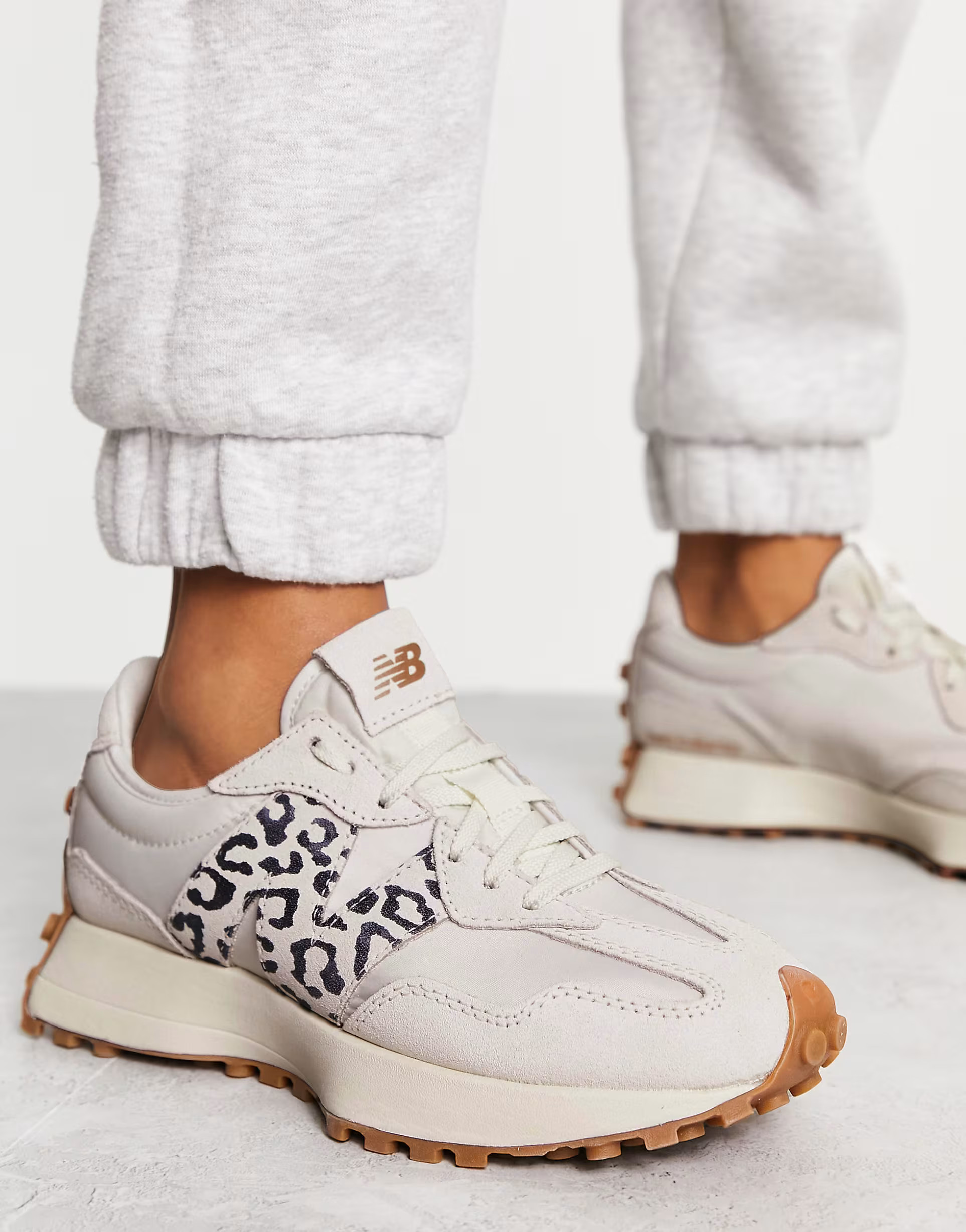 New Balance 327 trainers in off white with leopard print detail | ASOS (Global)