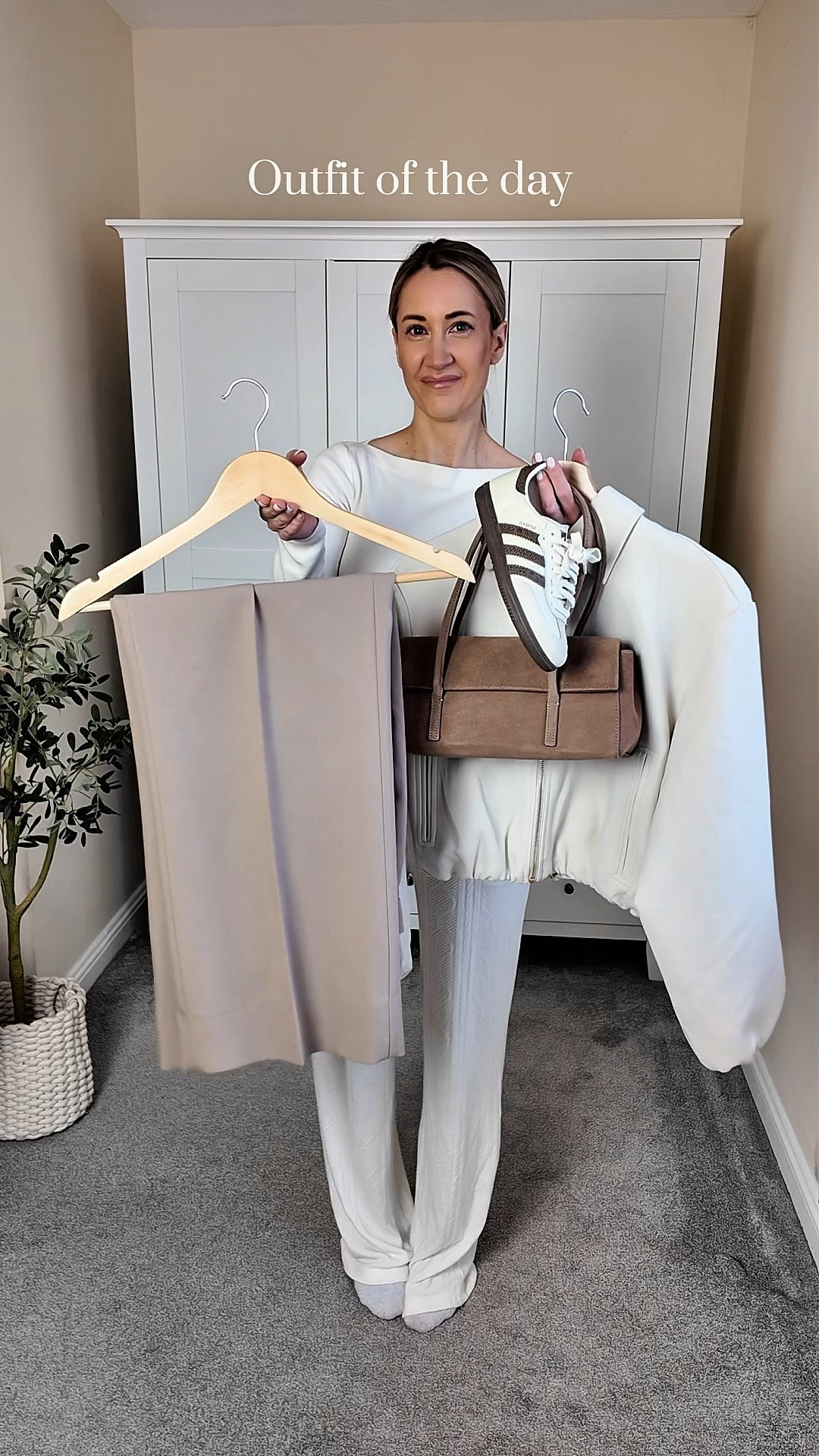 Outfit of the day 🤍 a relaxed but intentional look | tailored trousers, neutral trainers, suede bag and a puff sleeve bomber jacket from Zara Ref - 8372/042 🫶🏻

#LTKuk #LTKspring #LTKpetite