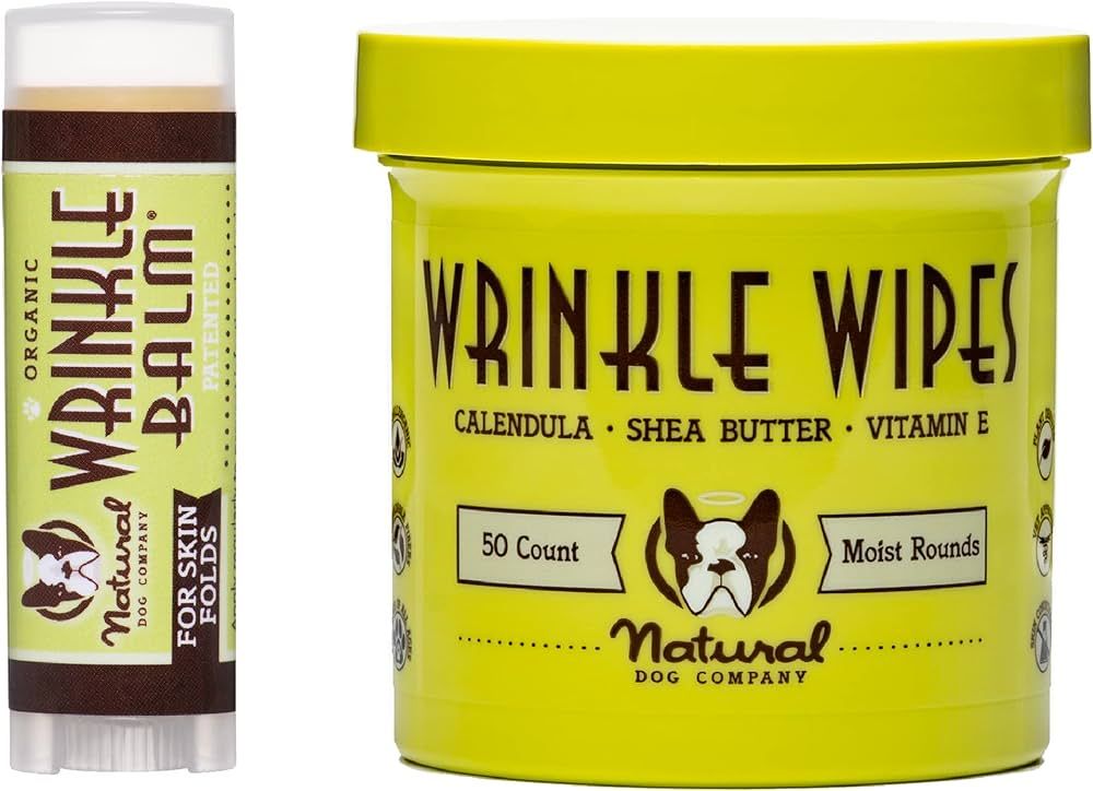 Natural Dog Company Wrinle Balm Bundle, (1) Dog Wrinkle Wipes, 50 Count (1) Travel Balm Stick, Do... | Amazon (US)