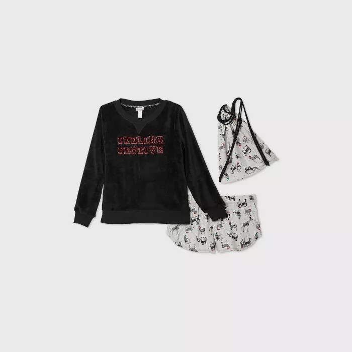 Women's 'Feeling Festive' 3pc Backpack and Pajama Set - Wondershop™ Black | Target