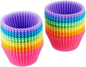 Amazon Basics Round Reusable Silicone Baking Cups, Muffin Liners, Pack of 24, Multicolor, 2.9" x ... | Amazon (US)
