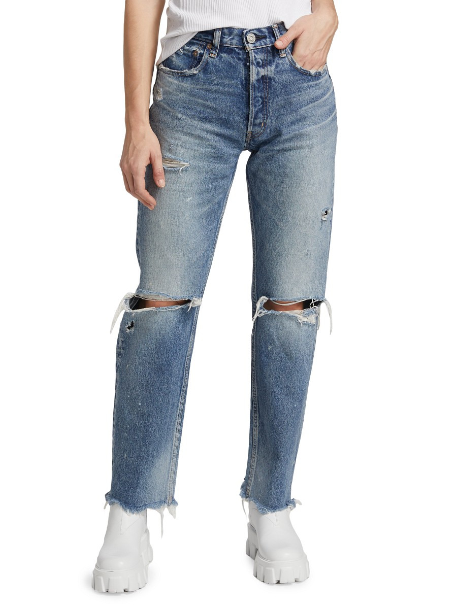 Moussy Vintage Women's Odessa High-Rise Distressed Wide Straight-Leg Jeans - Dark Blue - Size 24 (0) | Saks Fifth Avenue OFF 5TH