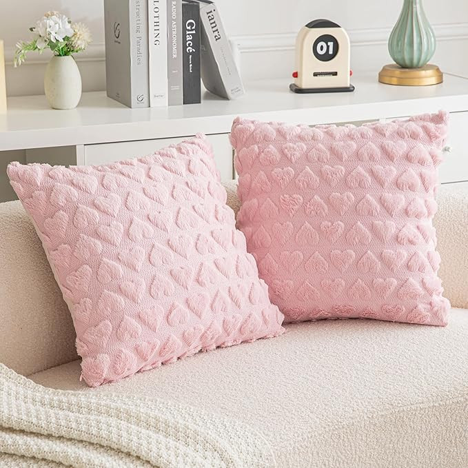 AQOTHES Set of 2 Heart Love Cute Pink Decorative Valentines Throw Pillow Covers 18x18, Soft Plush... | Amazon (US)